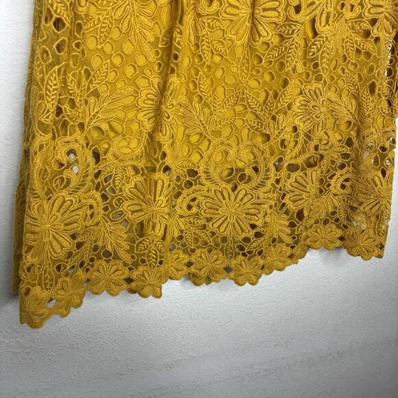 Ann Taylor Mustard Yellow Floral Crochet Lace Elastic Waist Skirt 2 - Picture 4 of 10